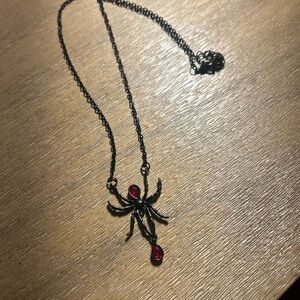 Elegant Spider Pendant Necklace with Red Accents